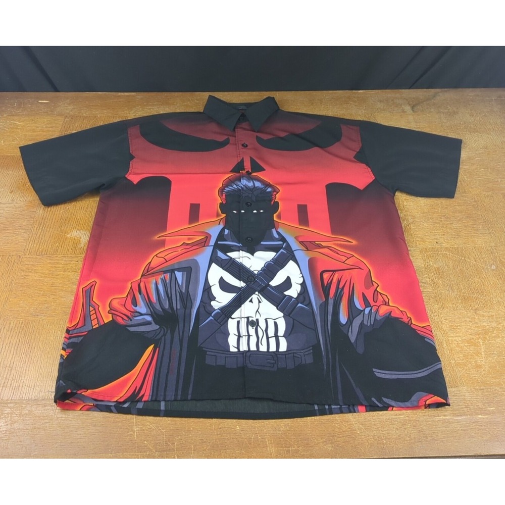Vintage 2001 Marvel Punisher Button Up Short Sleeve Shirt Y2K Sz M